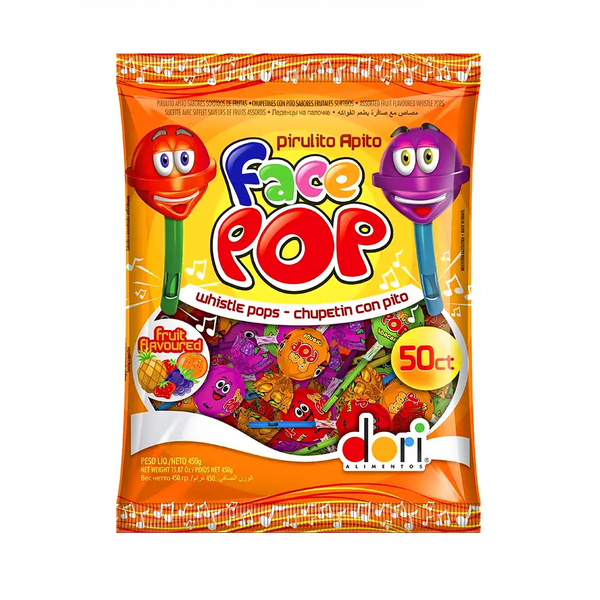 Pirulito com Apito Facepop Sortido Dori 450g - Confeitaria e Artigos para Festas em Blumenau